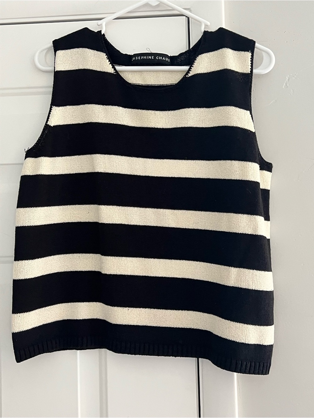 Josephine Chaus Black and Cream Striped Sleeveless Knit Tank